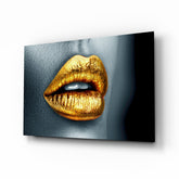 Golden Lips Glass Wall Art.