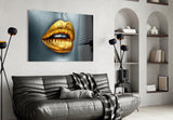 Golden Lips Glass Wall Art.