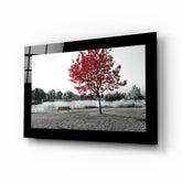 Red Tree Glass Wall Art.