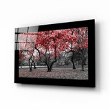 Red Trees Glass Wall Art.