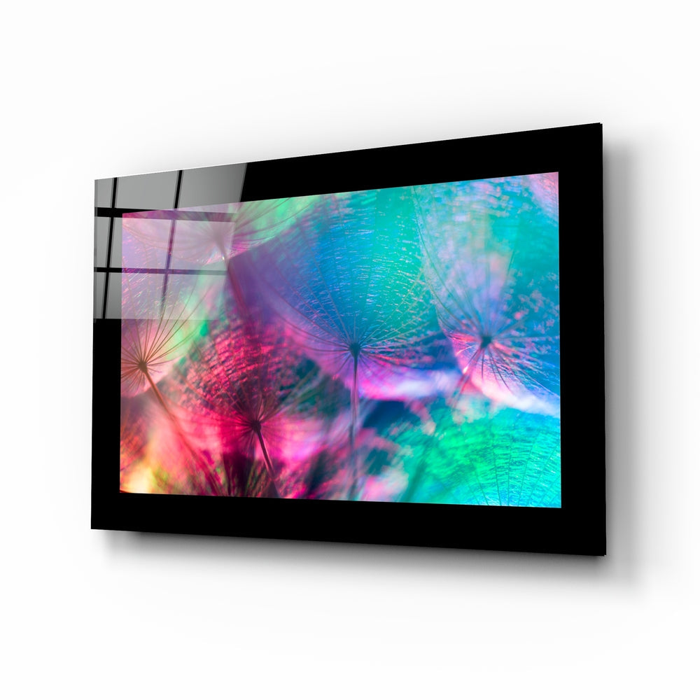 Colorful Dandelions Glass Wall Art.