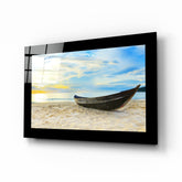 Boat on the Beach Glass Wall Art.