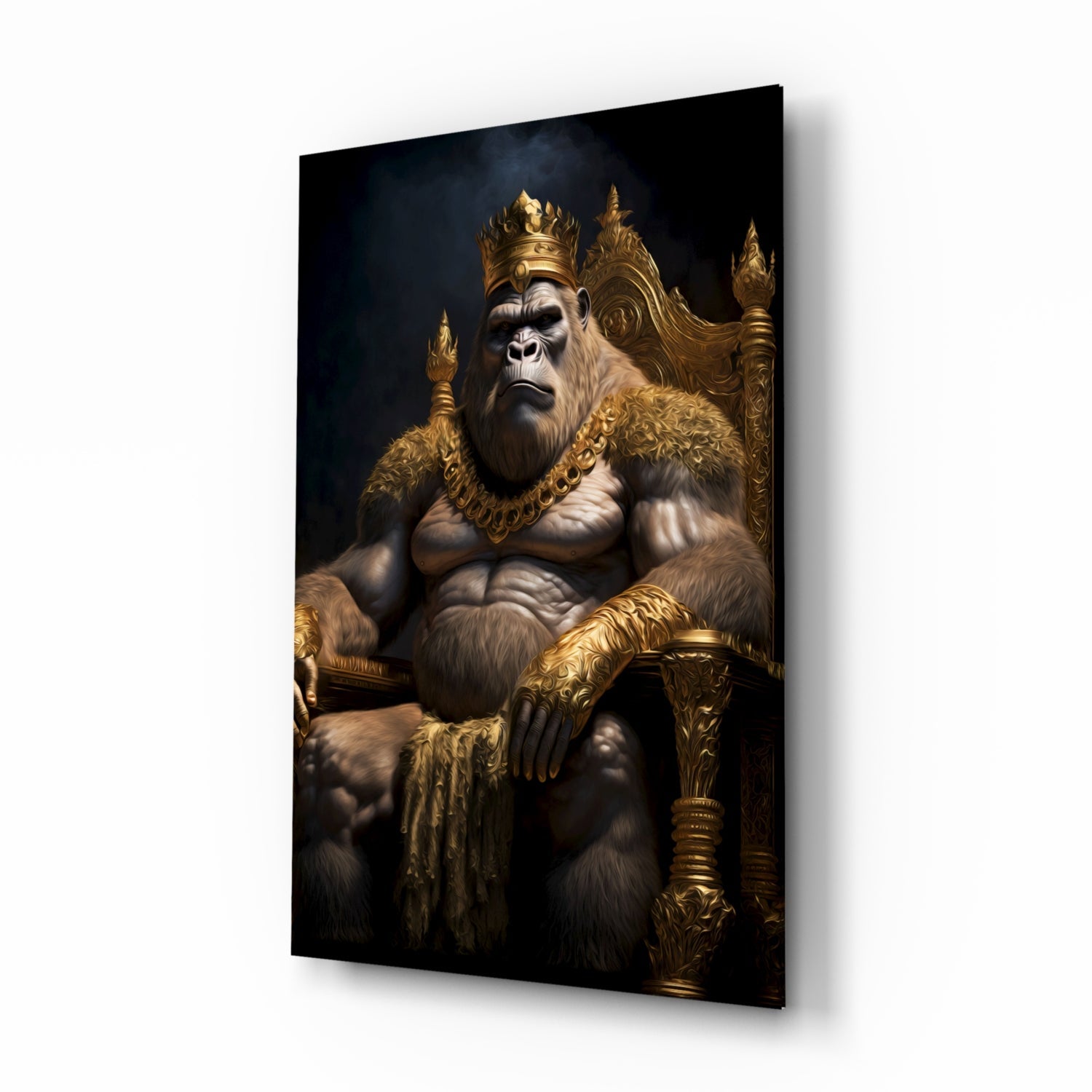 Ape King in Throne Glass Wall Art || Designer Collection.
