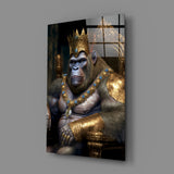 Ape King in Throne Glass Wall Art || Designer Collection.
