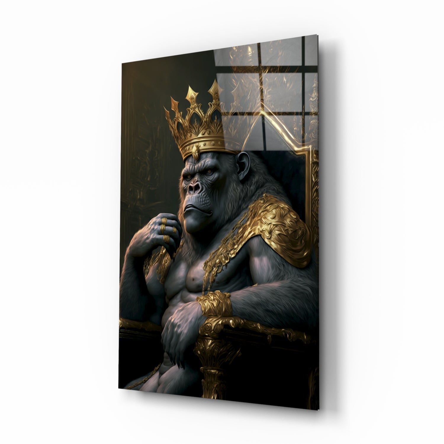 Ape King in Throne Glass Wall Art || Designer Collection | Insigne Art Design.