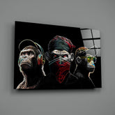 3 Wise Monkeys - Neon Lines Glass Wall Art || Designer Collection | Insigne Art Design.