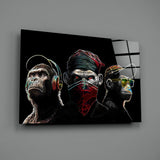 3 Wise Monkeys - Neon Lines Glass Wall Art  || Designer Collection | Insigne Art Design.