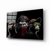 3 Wise Monkeys - Neon Lines Glass Wall Art || Designer Collection | Insigne Art Design.