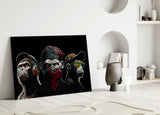 3 Wise Monkeys - Neon Lines Glass Wall Art  || Designer Collection | Insigne Art Design.