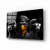 3 Wise Monkeys Chrome Edition Glass Wall Art || Designer Collection.