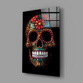 Flowery Skull Glass Wall Art || Designer Collection.