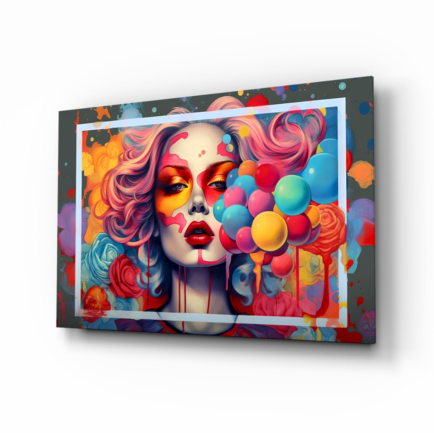 Balloons and the Kiss Glass Wall Art || Designer Collection.