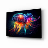 Neon Jellyfish Glass Wall Art || Designer Collection.
