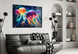 Neon Jellyfish Glass Wall Art || Designer Collection.