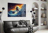 Surfing in Space Glass Wall Art || Designer Collection.