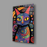 Night Cat Glass Wall Art || Designer Collection.