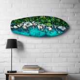 Tropical Lagoon Aerial Beach Glass Wall Art.