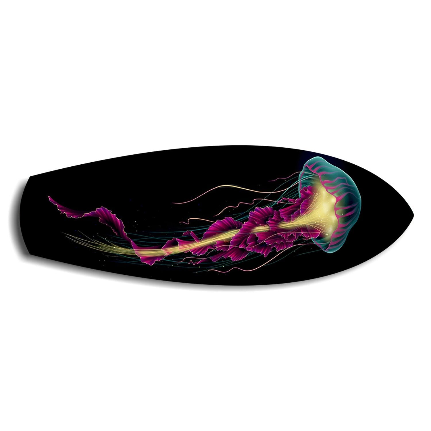 Neon Jellyfish on Black Glass Wall Art.