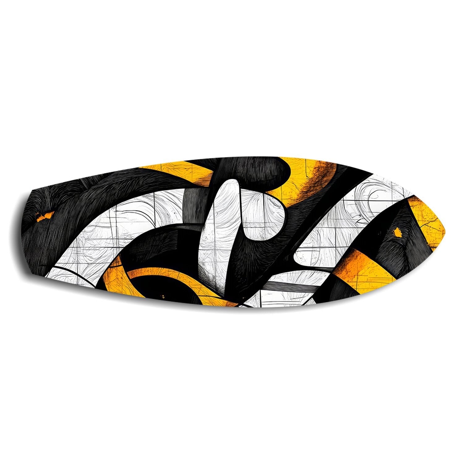 Yellow Black Abstract Graffiti Glass Wall Art.