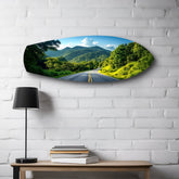 Forest Mountain Road Landscape Glass Wall Art.