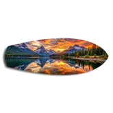 Mountain Lake Sunset Glass Wall Art.