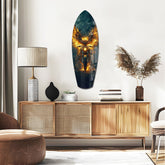 Golden Eagle Wings Motorcycle Fire Glass Wall Art.