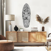 Optical Lion Black White Lines Glass Wall Art.