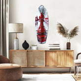 Red Bishop Chess Piece Strategy Glass Wall Art.