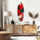 Red Black Cream Brushstroke Abstract Glass Wall Art.