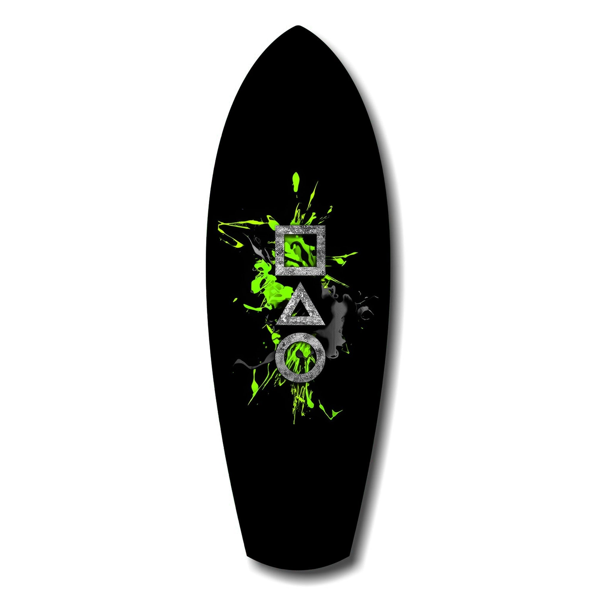 Geometric Symbols Green Splatter Gamer Glass Wall Art.