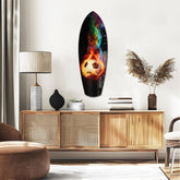 Flaming Soccer Ball Rainbow Smoke Glass Wall Art.