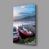 Lake and Boats Landscape Glass Wall Art.