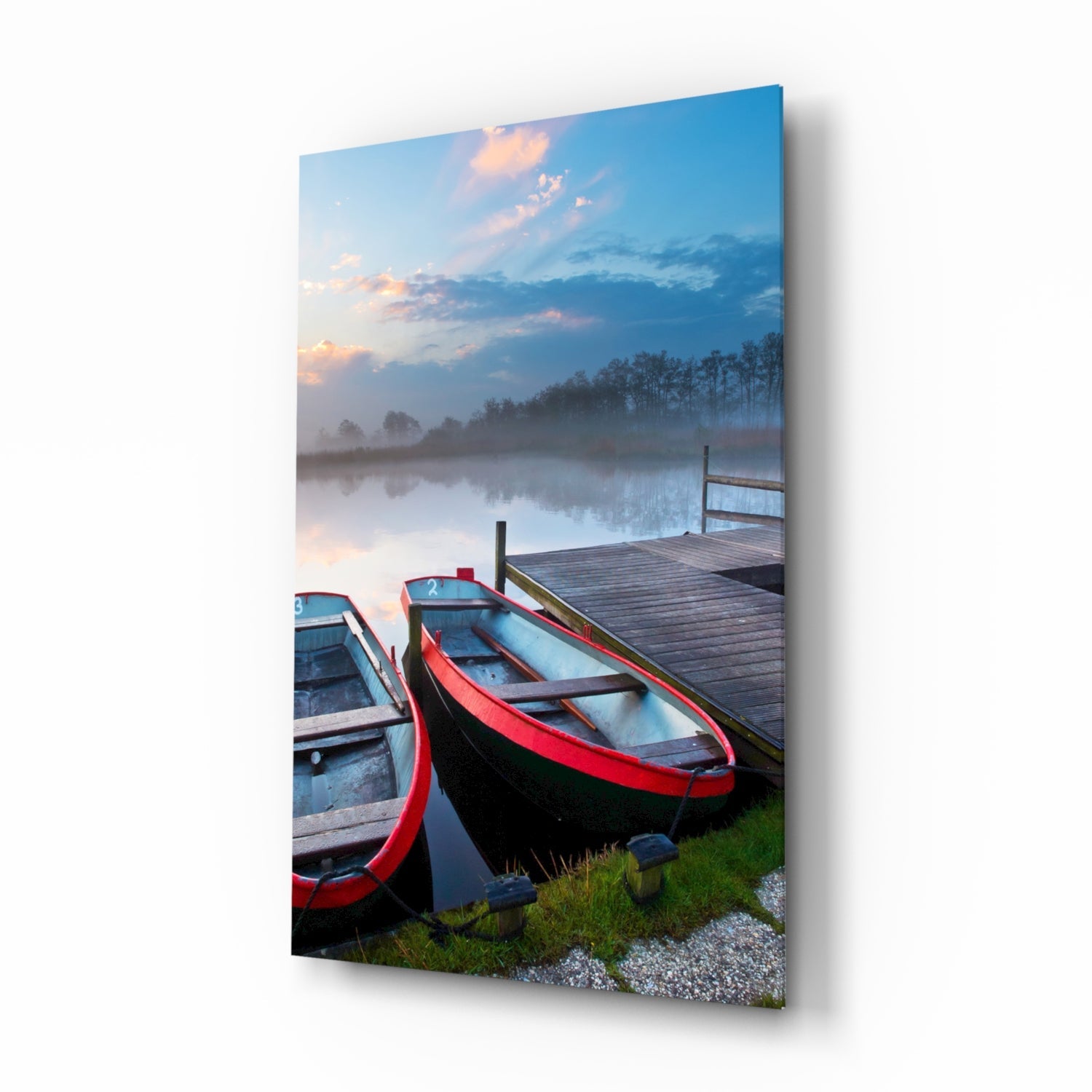 Lake and Boats Landscape Glass Wall Art.