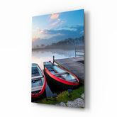 Lake and Boats Landscape Glass Wall Art.