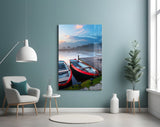 Lake and Boats Landscape Glass Wall Art.
