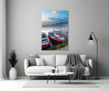 Lake and Boats Landscape Glass Wall Art.