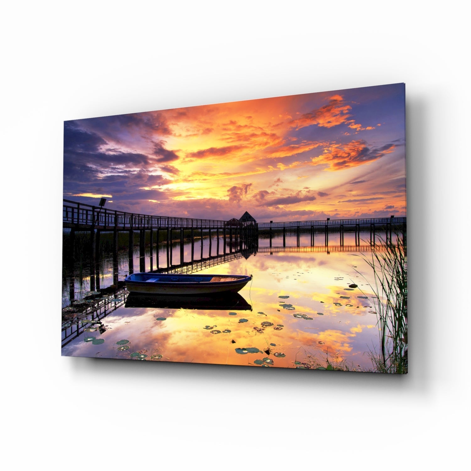 Sunset on the Dock Glass Wall Art.