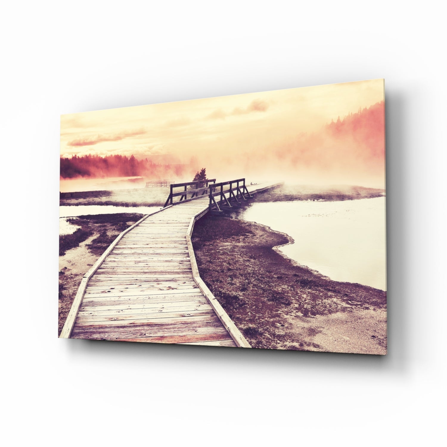 Dock in the Fog Glass Wall Art.