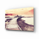 Dock in the Fog Glass Wall Art.