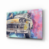 Illustration Taxi Glass Wall Art.