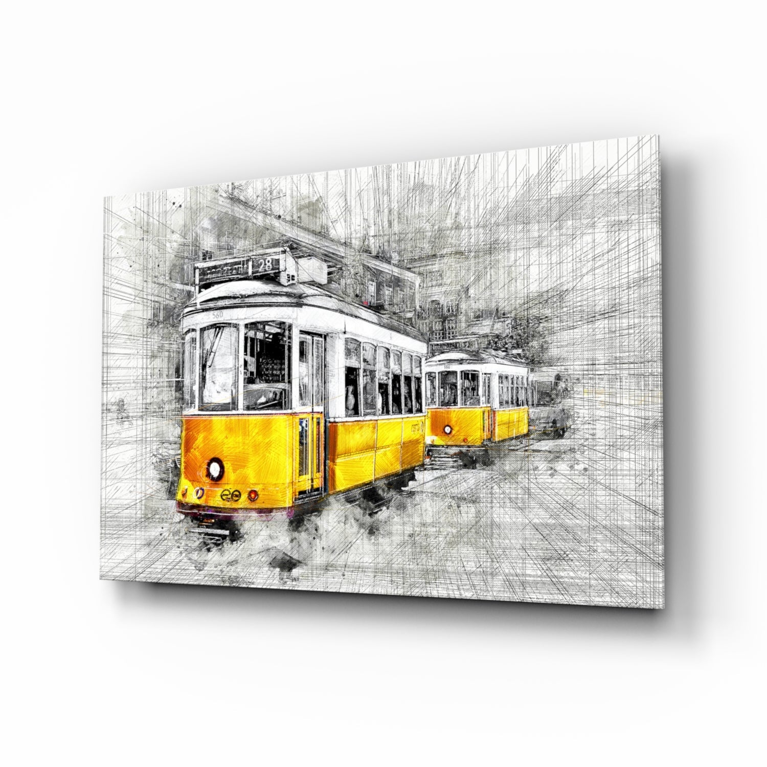 Yellow Tram Basel Glass Wall Art.