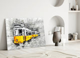 Yellow Tram Basel Glass Wall Art.