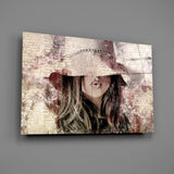Girl in Retro Hat Glass Wall Art.
