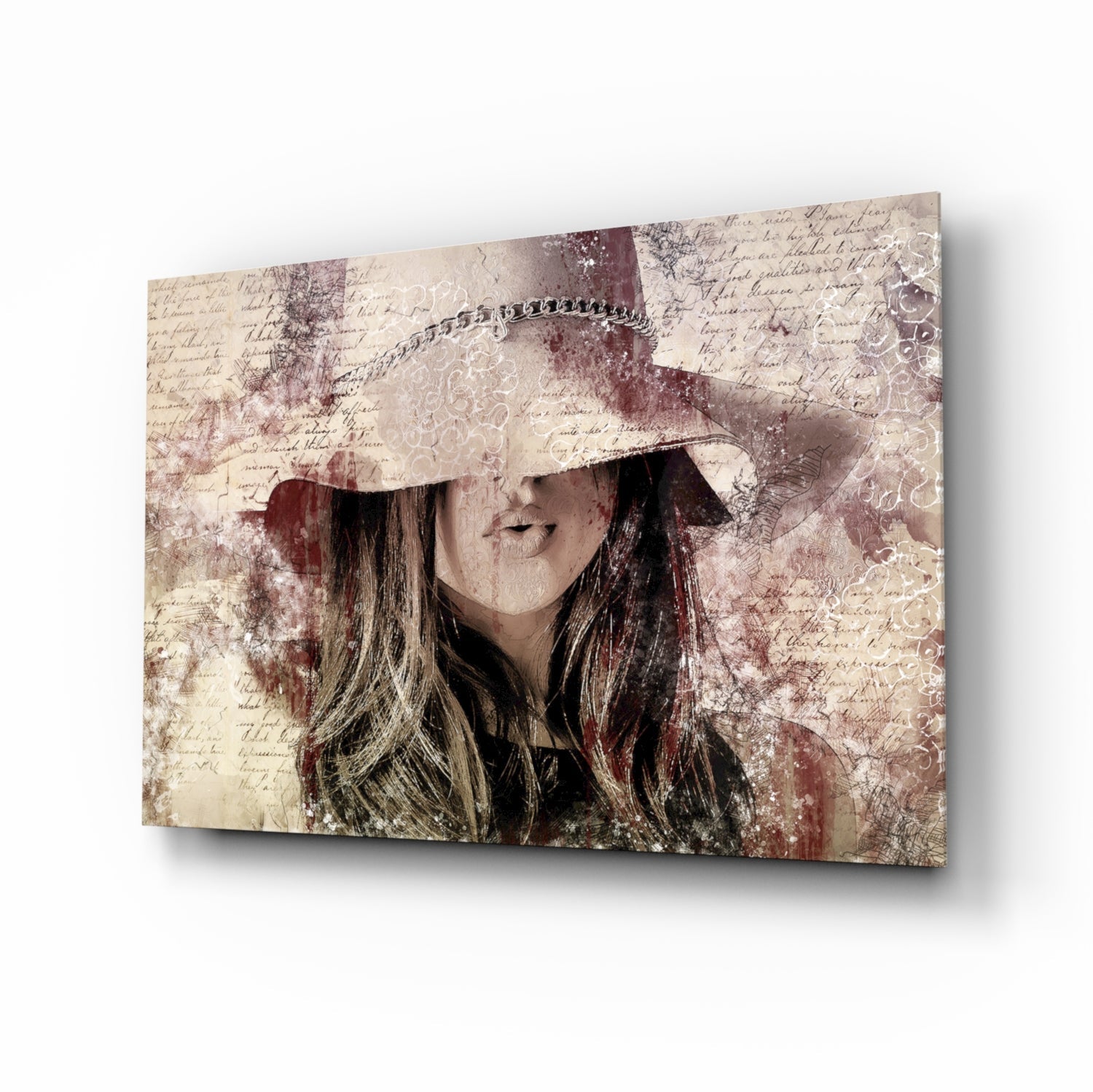 Girl in Retro Hat Glass Wall Art.