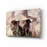 Girl in Retro Hat Glass Wall Art.