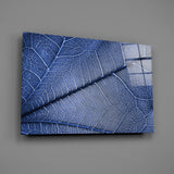 Macro Blue Leaf Glass Wall Art.