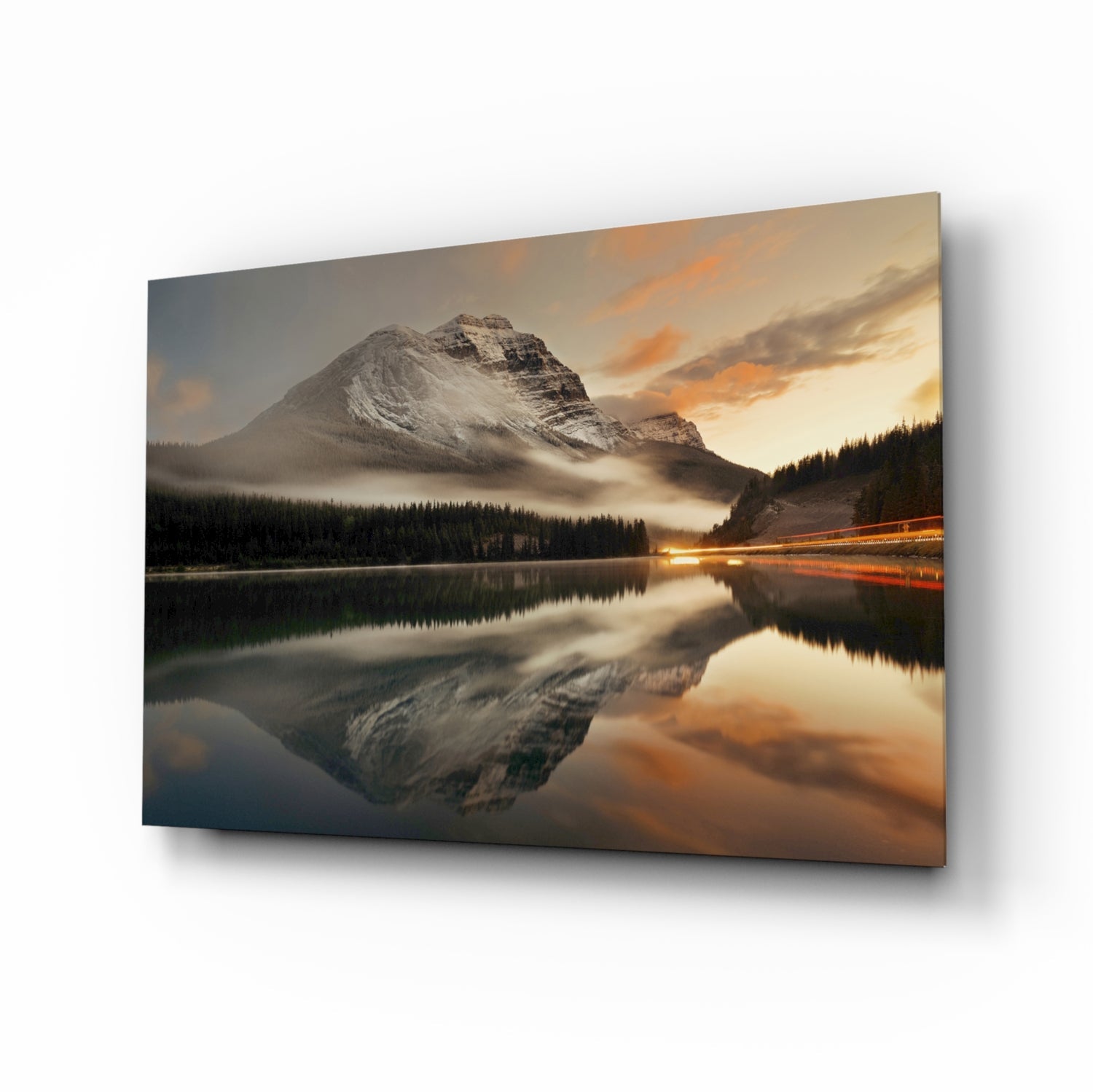 Lake and Mountain Landscape Glass Wall Art.