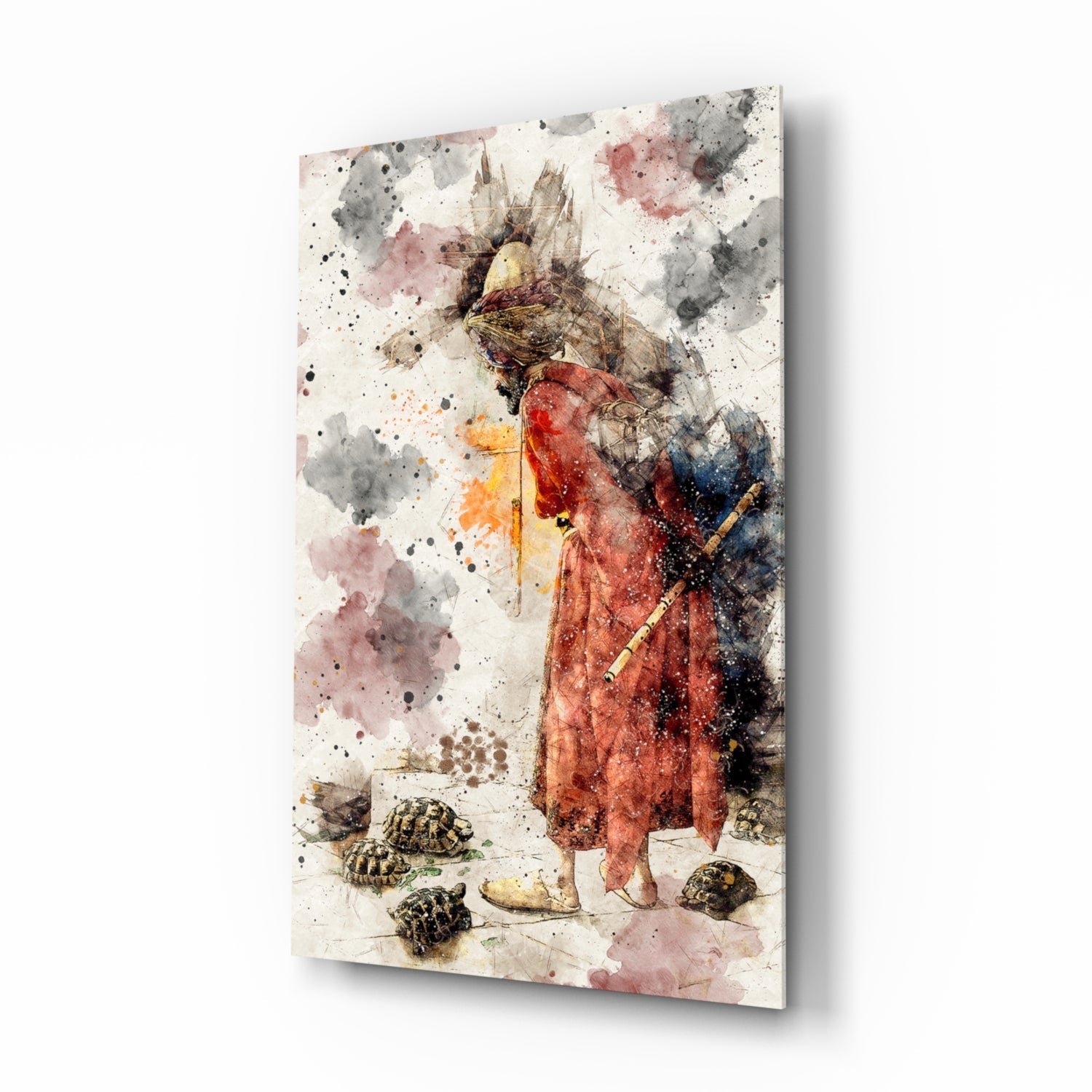 Tortoise Trainer Illustration Glass Wall Art.