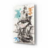 Ship Illustration Glass Wall Art.