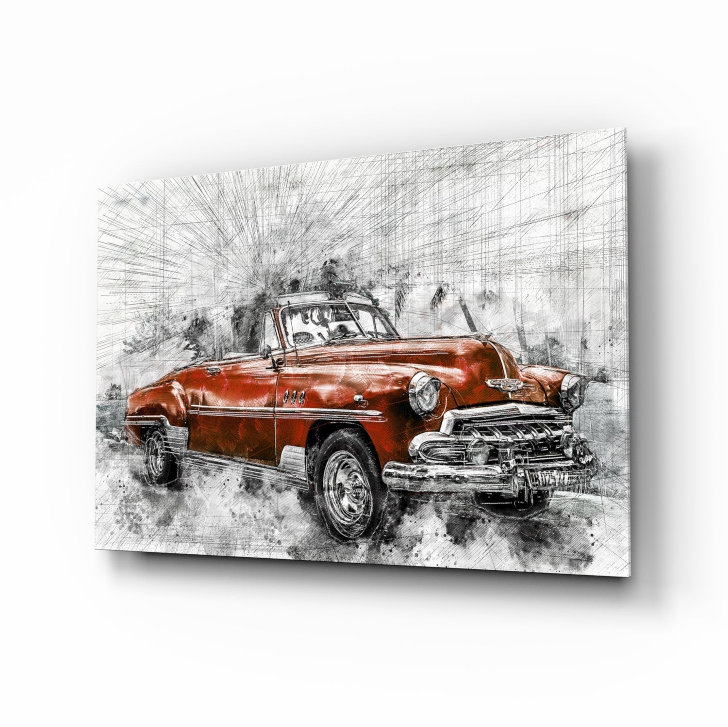 Red Chevrolet Glass Wall Art.